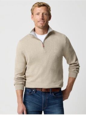 J. Crew Men's NWT Quarter-zip Cotton Sweater In Beige BF091